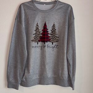 Merry and Bright Sweatshirt with Tree Design‎